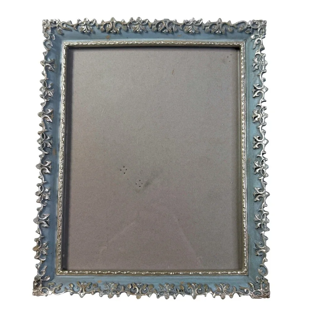 Vintage Ornate Filigree Picture Frame Blue Silver 8x10
